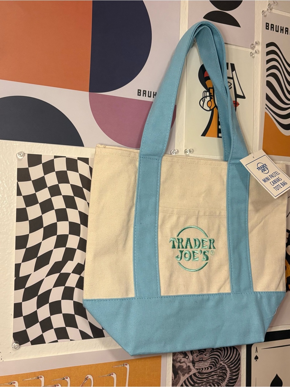 Trader Joe’s Pastel Blue Canvas Mini Tote - Picture 5 of 6